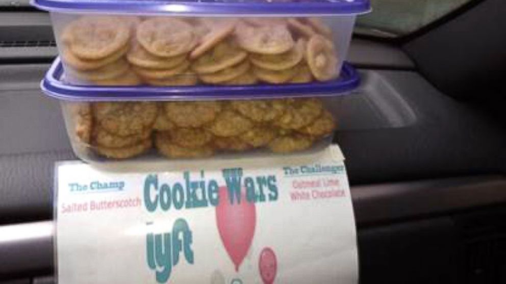 PHOTO: Cookie Wars Lyft or Chris Briggs is a creative ride-share Lyft driver in northern California