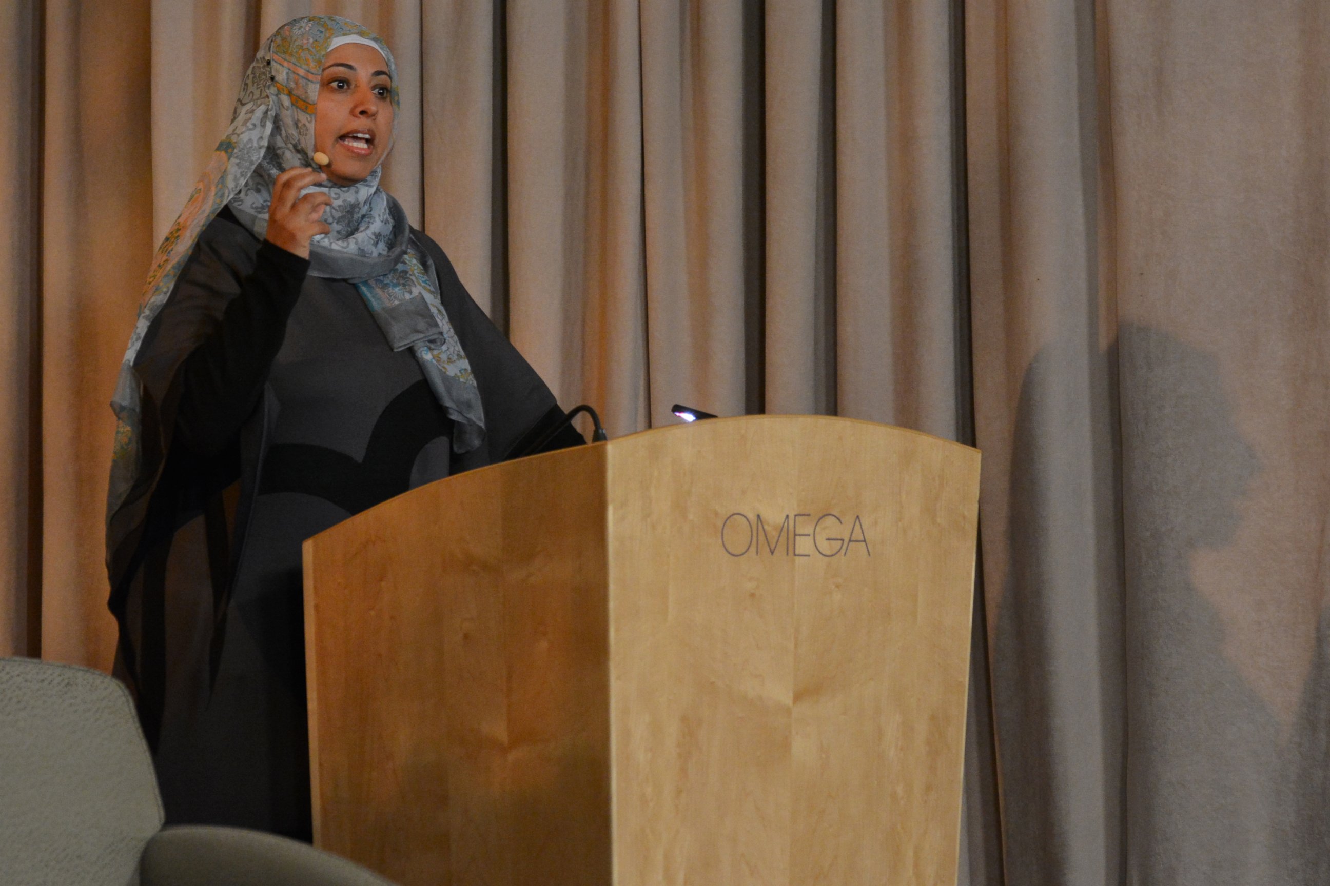 PHOTO: Nadia Al-Sakkaf speaks at Omega Institute. 
