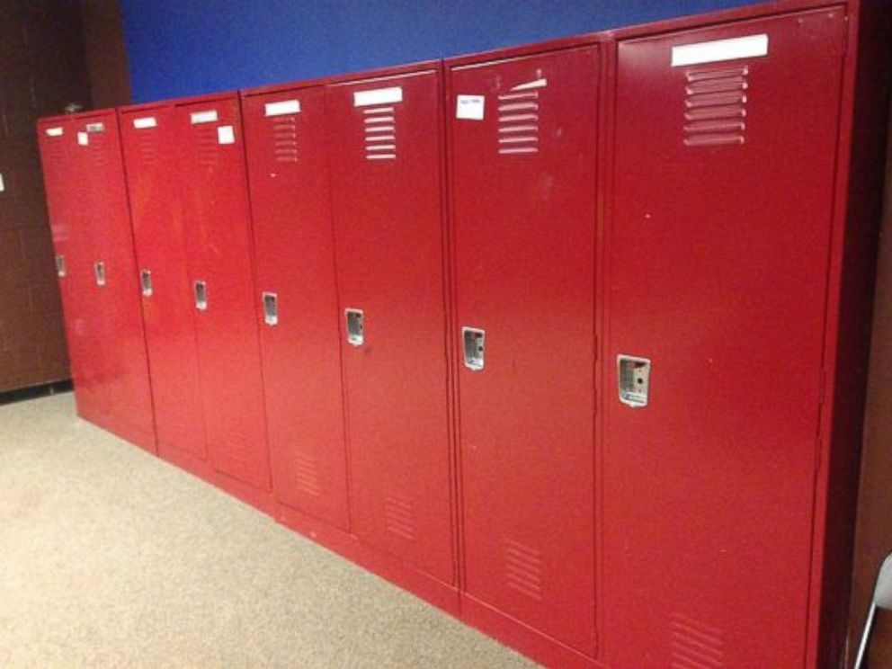 PHOTO: Red lockers, from the visiting team's clubhouse, part of a sale by the Newark Bears