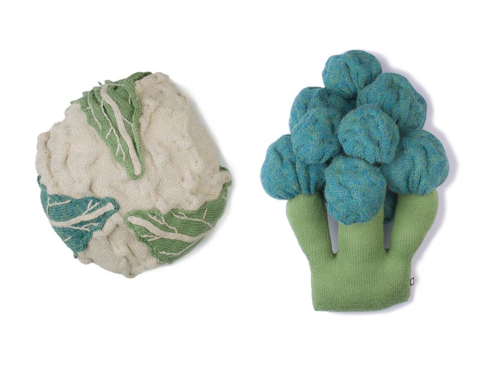 PHOTO: Luxury and eco-friendly children's clothing and furniture maker Oeuf sells an assortment of 100 percent Baby Alpaca products like these $130 cauliflower and broccoli pillows.