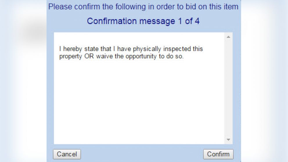 PHOTO: RealAuction.com asks bidders to confirm their purchases before buying a property.