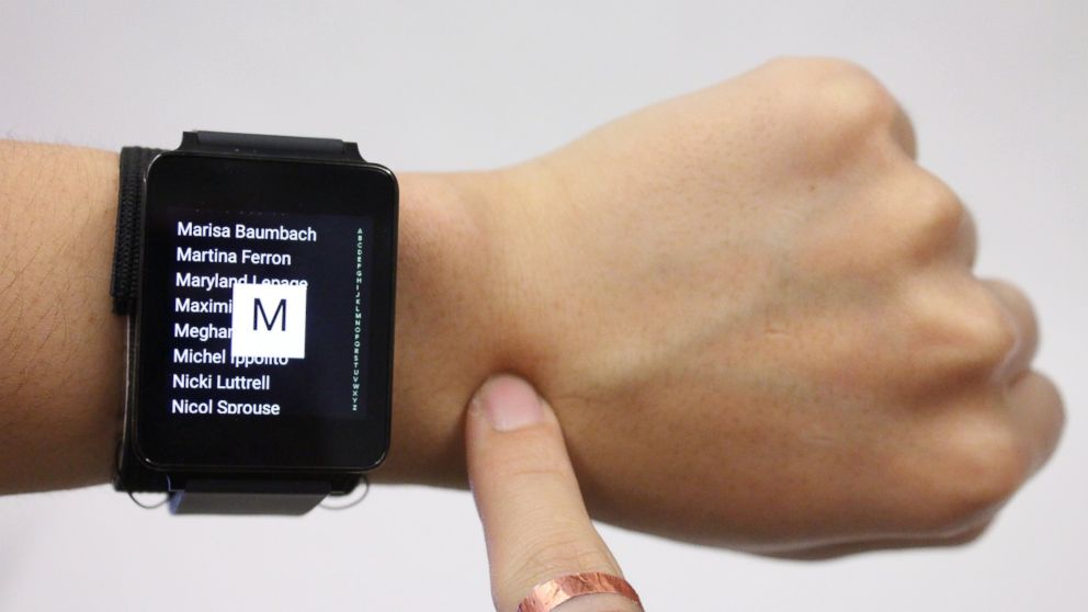 PHOTO:SkinTrack, a research project from Carnegie Mellon University, lets you use your arm as a touch pad for a smart watch. 