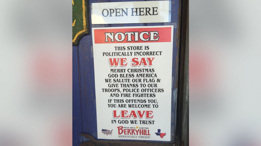 PHOTO: A chain of restaurants recently posted this notice to its doors warning customers that it is a "politically incorrect" environment. 