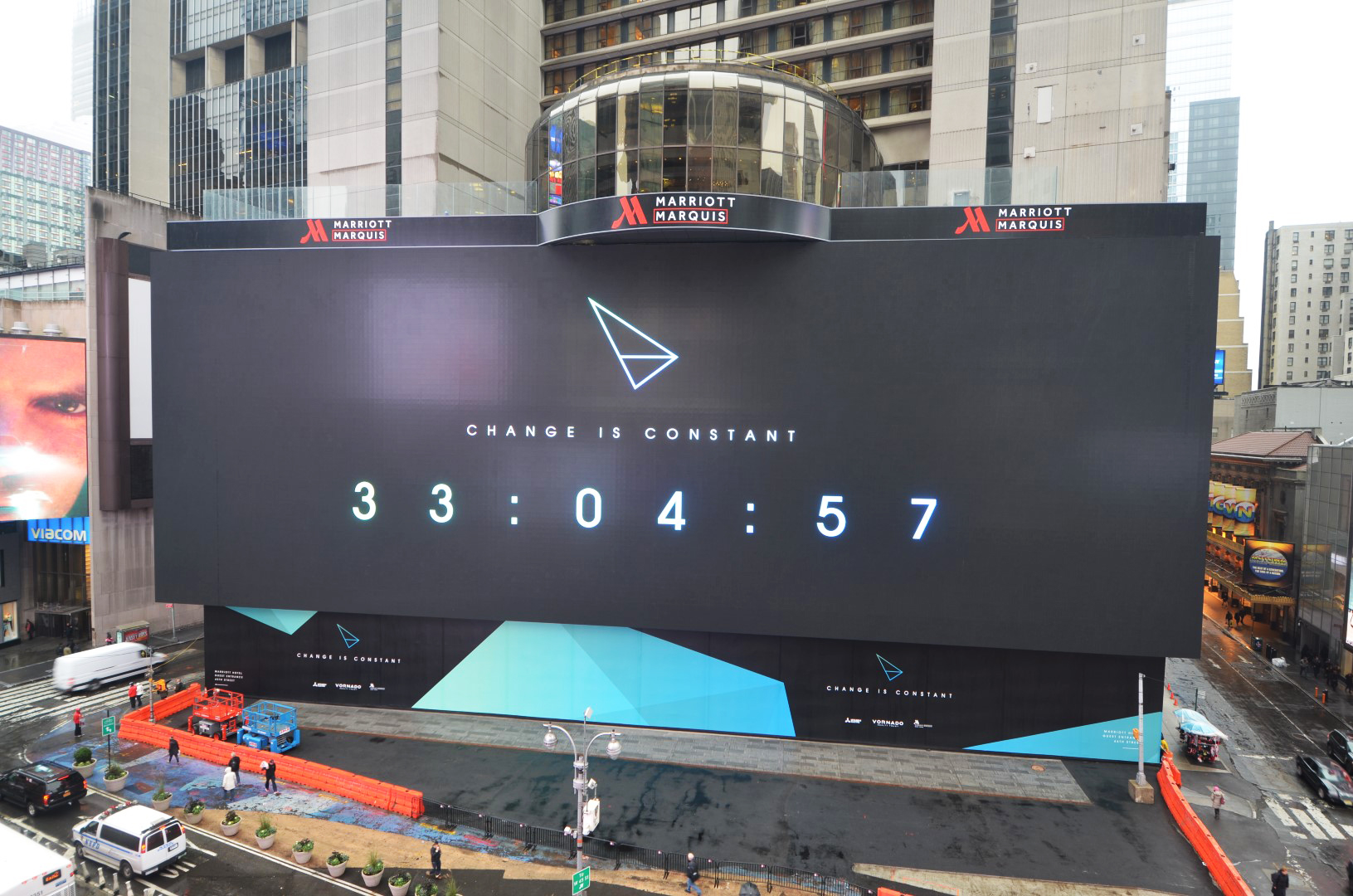PHOTO: The biggest billboard in Times Square spans 77.69 feet by 329.65 feet.