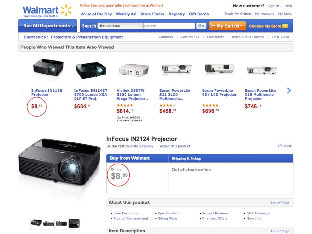 PHOTO: Walmart says that a technical error on its website erroneously led to super low prices on Nov. 6, 2013.