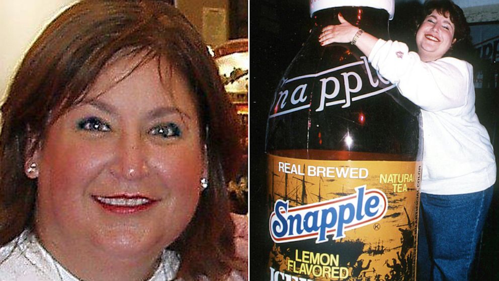 Wendy Kaufman, the Snapple Lady, and spokesperson for Snapple Iced Teas, is seen in a recent photos, left, and at a promo event held at the Limelight, 1994. New York City.