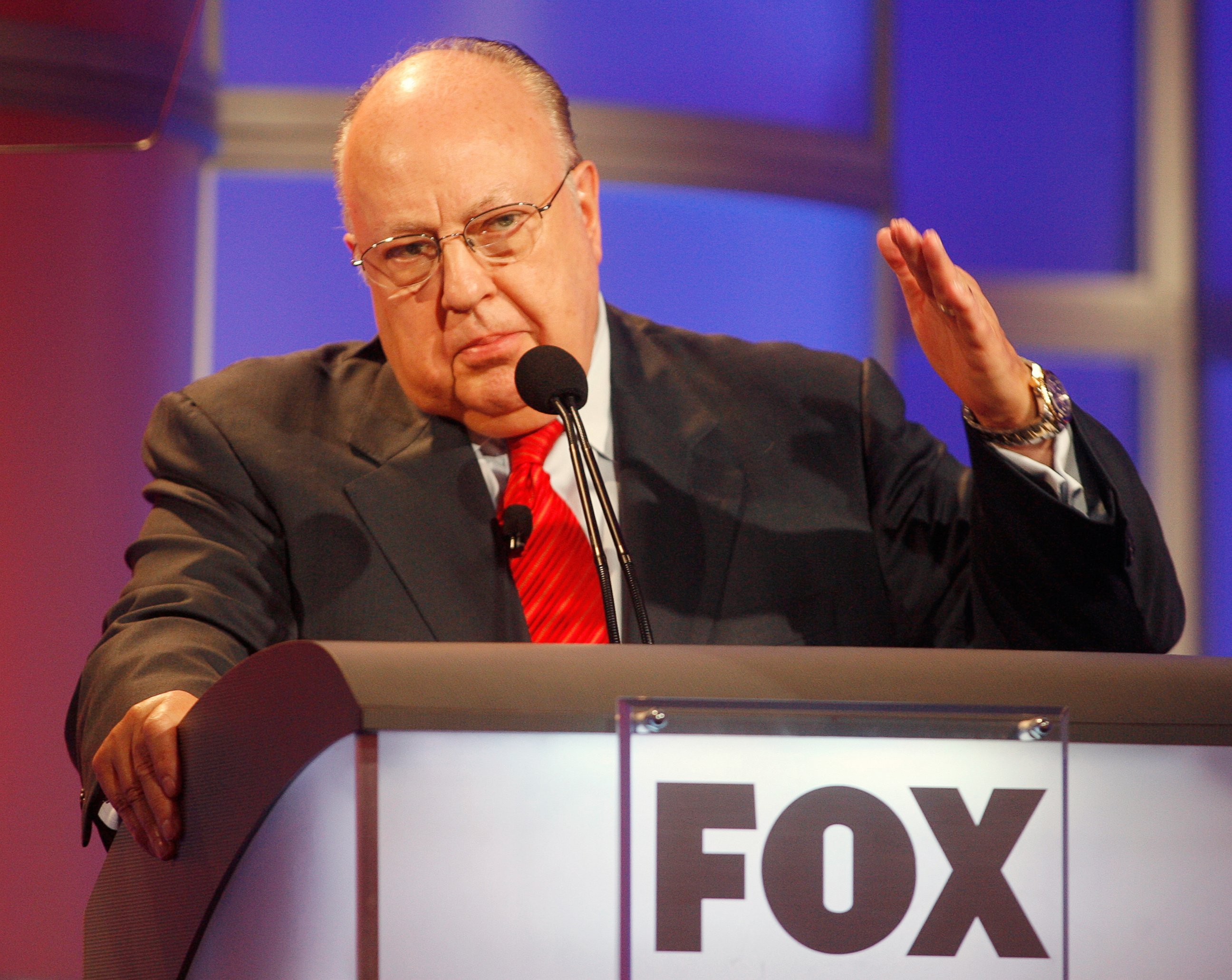 PHOTO: In a July 24, 2006 file photo, Roger Ailes, chairman and CEO of Fox News and Fox Television Stations, answers questions during a panel discussion at the Television Critics Association summer press tour in Pasadena, California.