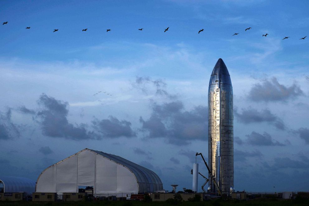 PHOTO: A prototype of SpaceX's Starship spacecraft is seen before SpaceX's Elon Musk gives an update on the company's Mars rocket Starship in Boca Chica, Texas, Sept. 28, 2019. 