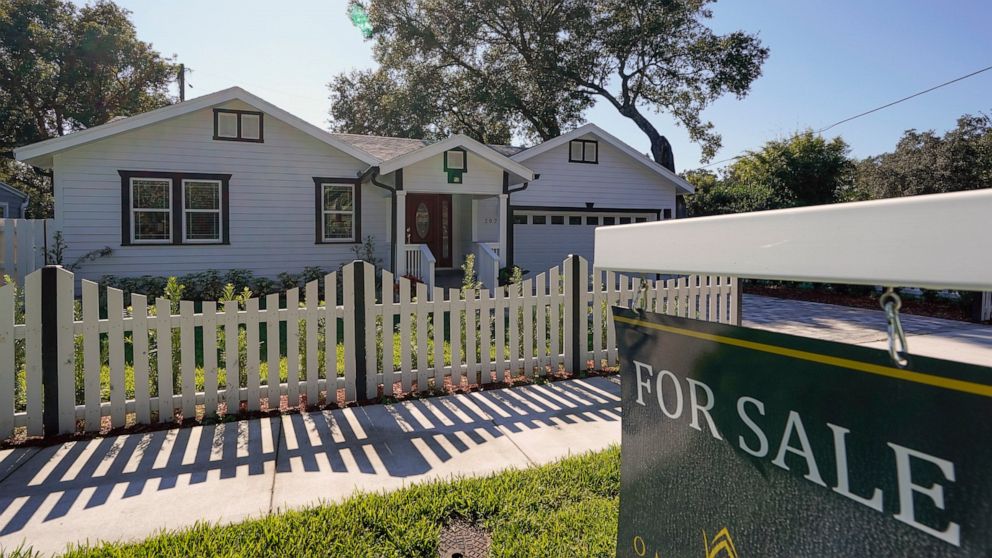 FILE - A home for sale is seen Tuesday, Dec. 8, 2020, in Orlando, Fla. Sales of previously occupied U.S. homes slowed for the fourth consecutive month in May as climbing mortgage rates and prices discouraged many would-be buyers. The National Associa