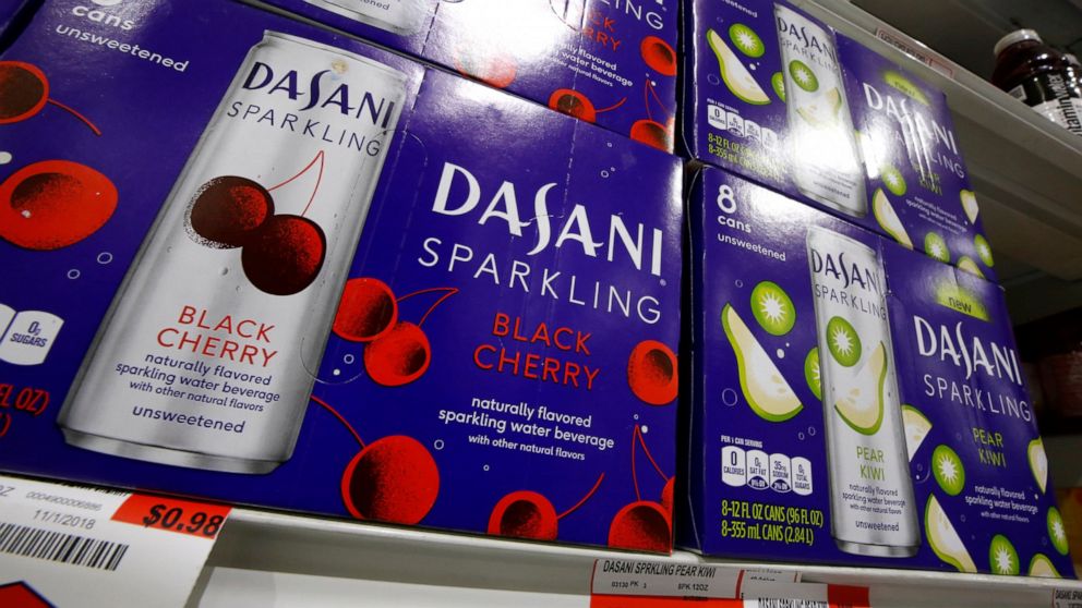FILE - This Nov. 14, 2018, file photo shows Dasani sparkling water, a Coca-Cola product, on display at a market in Pittsburgh. The Coca-Cola Co. reports financial results Tuesday, April 23, 2019. (AP Photo/Gene J. Puskar, File)