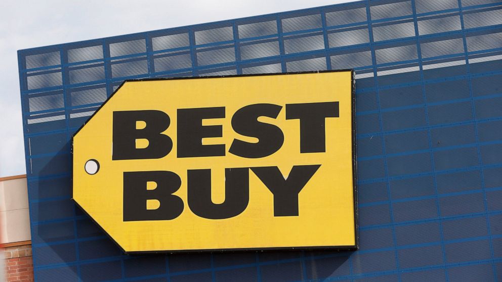 In this Aug. 27, 2019 photo, the Best Buy logo is shown on a store in Richfield, Minn. Best Buy Co. reports financial results Thursday, Aug. 29. (AP Photo/Jim Mone)