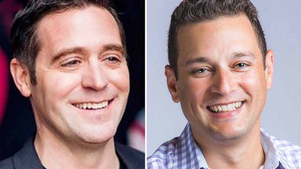 These undated photos provided by T-Mobile shows, from left, T-Mobile executives Matt Staneff and Mike Katz. T-Mobile is pushing to offer internet service to schools that are doing online learning with a program aimed at low-income students who don’t 