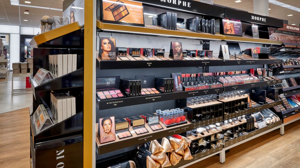 This undated image provided by Ulta Beauty shows makeup products on display at an Ulta Beauty store. Black and other darker-skinned women had long struggled to find makeup that matched or complemented their skin. But a widening array of products is s