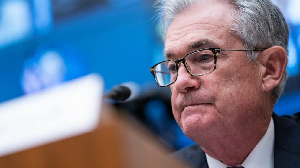 FILE - Federal Reserve Chairman Jerome Powell testifies during a House Financial Services Committee hearing Thursday, Sept. 30, 2021, on Capitol Hill in Washington. Federal Reserve officials in discussions earlier this month said the central bank “wo