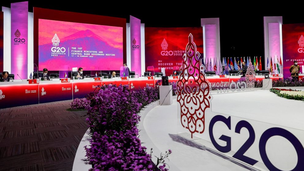 Delegates convene during the second day of the G20 Finance Ministers and Central Bank Governors Meeting in Jakarta, Indonesia, Friday, Feb. 18, 2022. Indonesia is scheduled to host the summit of the Group of 20 biggest economies' leaders later this y