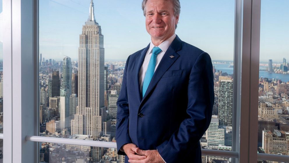 Brian Moynihan, CEO of Bank of America, is photographed at the Bank of America Tower, Wednesday, Aug. 17, 2022, in the Manhattan borough of New York. Moynihan, said that recent quibbling over whether the U.S. economy is technically in a recession or 
