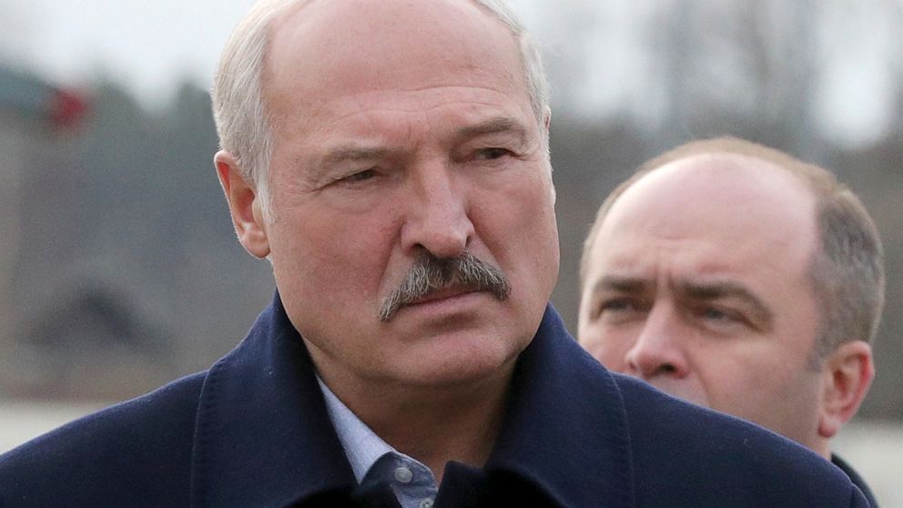 Belarusian President Alexander Lukashenko speaks to journalists as he visits the Dobrush Paper Factory in Dobrush, Belarus, Tuesday, Feb. 4, 2020. The leader of Belarus is boasting about better ties with the United States as his officials discuss alt