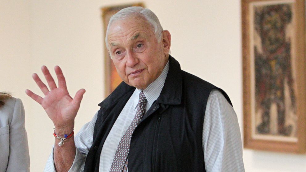 FILE - This Sept. 19, 2014 file photo shows Chairman and CEO of Victoria’s Secret parent L Brands Les Wexner touring the exhibit at the Wexner Center for the Arts in Columbus, Ohio. Wexner says he is “embarrassed” by his former ties with the disgrace