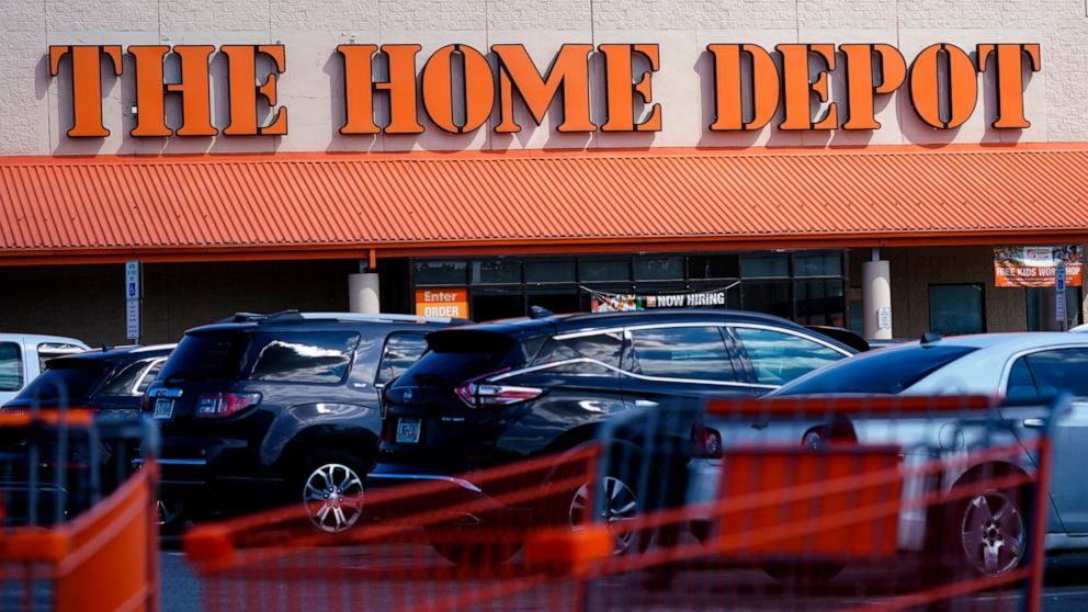FILE - Shopping carts are parked outside a Home Depot in Philadelphia, Wednesday, Sept. 21, 2022. (AP Photo/Matt Rourke, File)