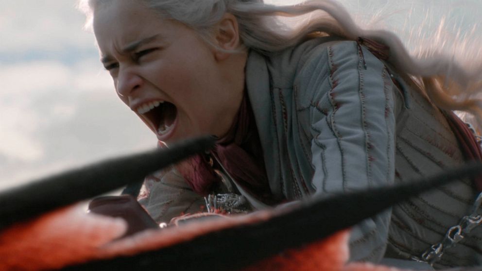 This image released by HBO shows Emilia Clarke in a scene from "Game of Thrones," that aired Sunday, May 5, 2019. In the third to last episode of HBO’s “Game of Thrones,” Mother of Dragons Daenerys Targaryen is suffering from a crisis of confidence. 