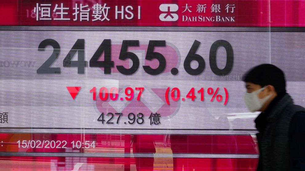 Asian shares mostly lower as markets watch Ukraine tensions