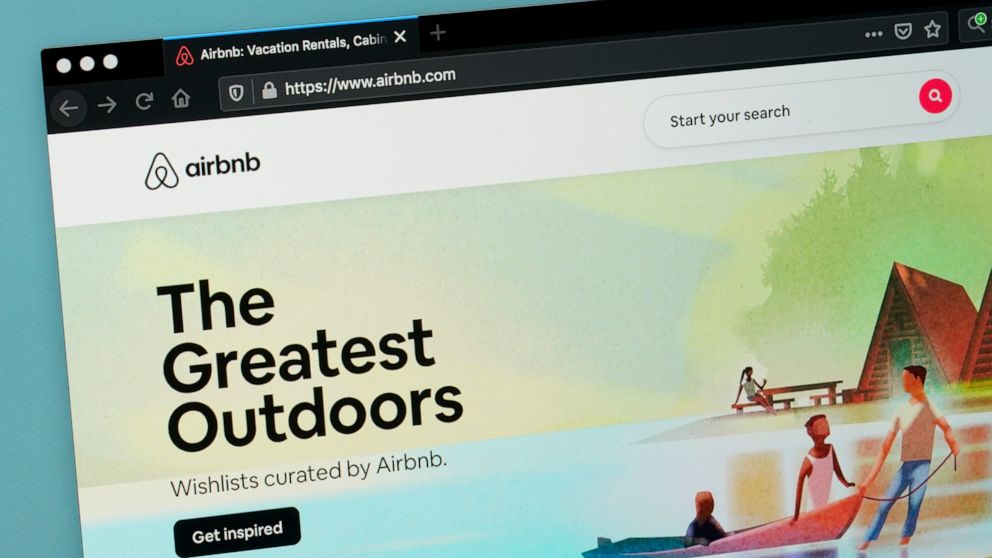 FILE - Airbnb's website is displayed on a web browser on May 8, 2021, in Washington. Airbnb reported a record $1.21 billion profit for the third quarter as bookings and average daily rates increased, and the company said Tuesday, Nov. 1, 2022, that d
