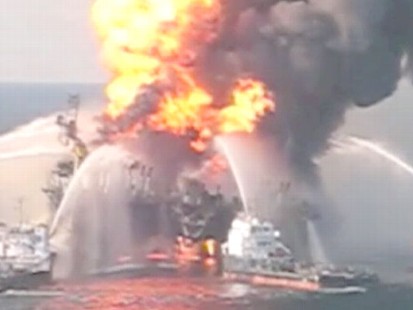 VIDEO: Coastguard Fights Gulf Oil Fires.