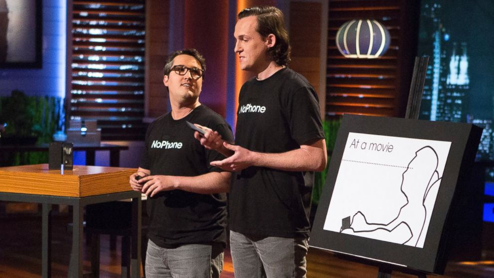 Two advertising guys in New York try to sell the Sharks a cure for cell-phone addiction on "Shark Tank," April 8, 2016.