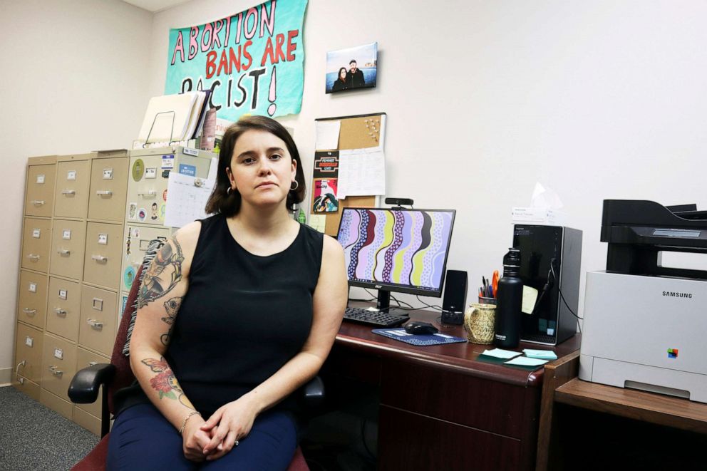 PHOTO: Katie Quiñonez, executive Director of the Women's Health Center of West Virginia, sits in her office at the clinic, the only abortion provider in the state, in Charleston, W.Va., June 29, 2022.