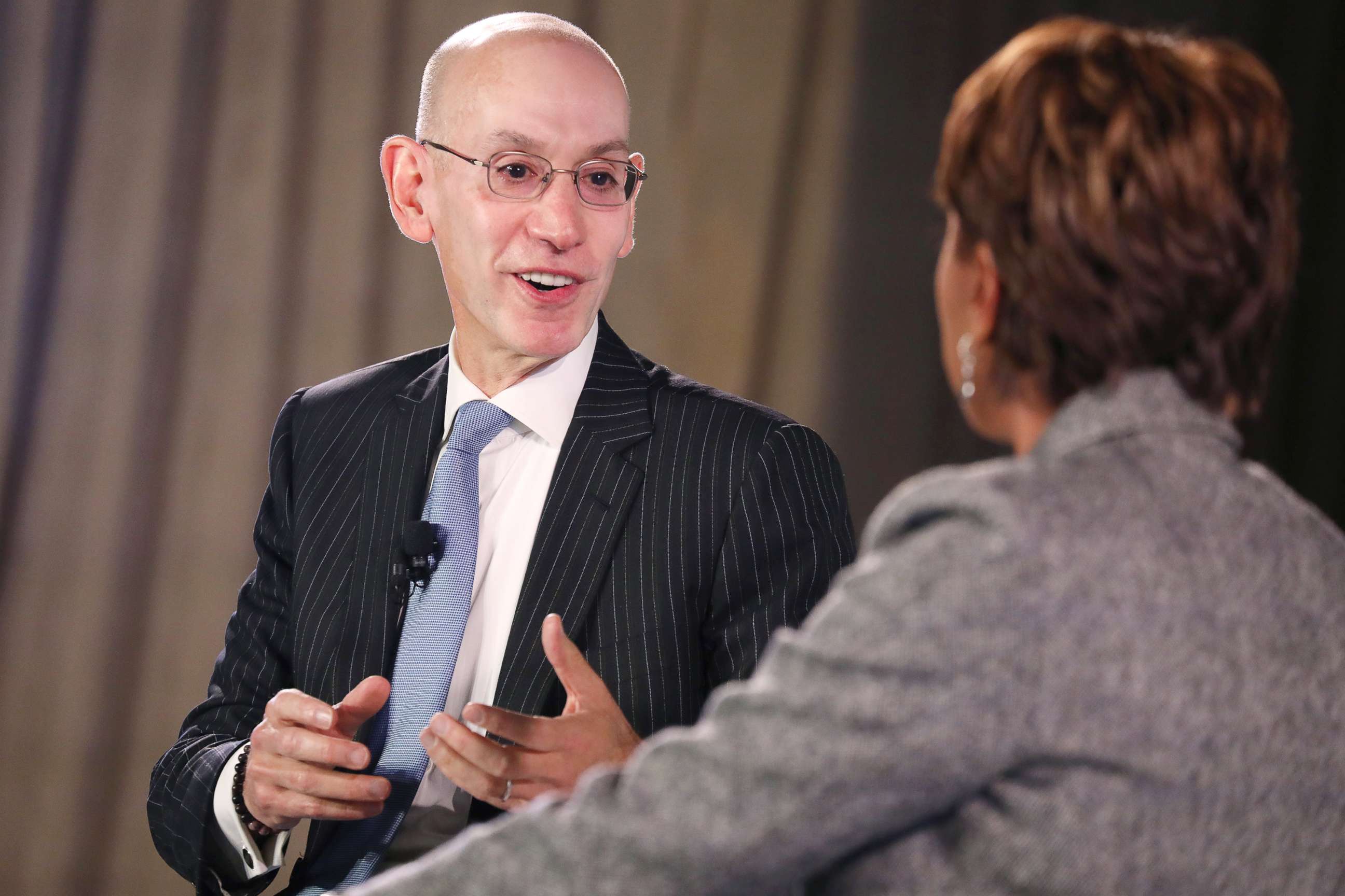 PHOTO: Commissioner of the NBA, Adam Silver and Robin Roberts speak onstage during the TIME 100 Health Summit at Pier 17, Oct. 17, 2019 in New York City.