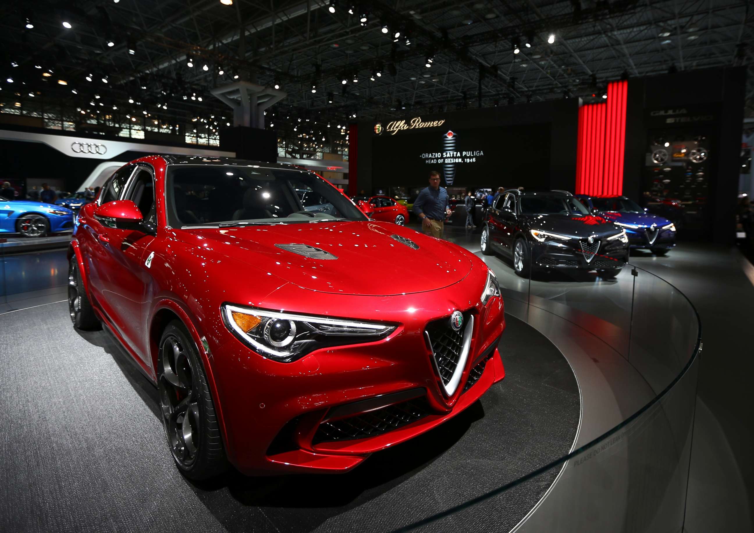 PHOTO: Alfa-Romeo Stelvio Quadrifoglio SUV is displayed at the New York International Auto Show, at the Jacob K. Javits Convention Center in New York City, April 12, 2017.