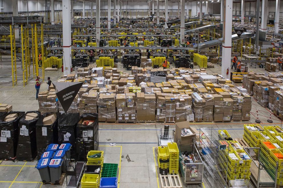 PHOTO: A general view of the inbound area of the Amazon.com MPX5 fulfillment center on November 17, 2017 in Castel San Giovanni, Italy.