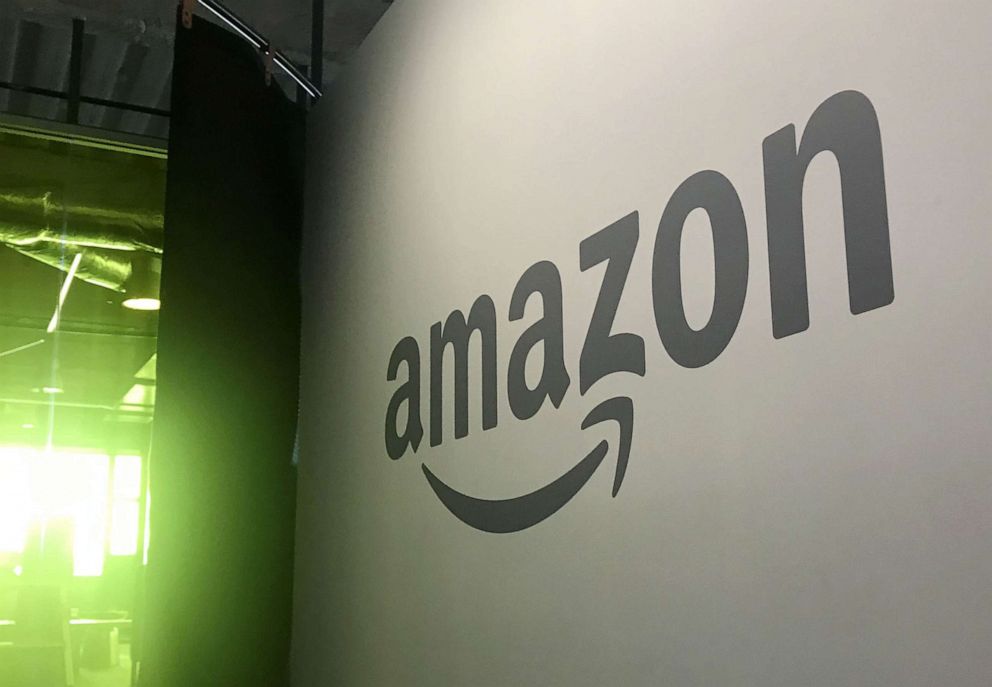 PHOTO: Photo taken in September 2018 shows Amazon.com Inc.'s logo at the company's headquarters in Seattle.