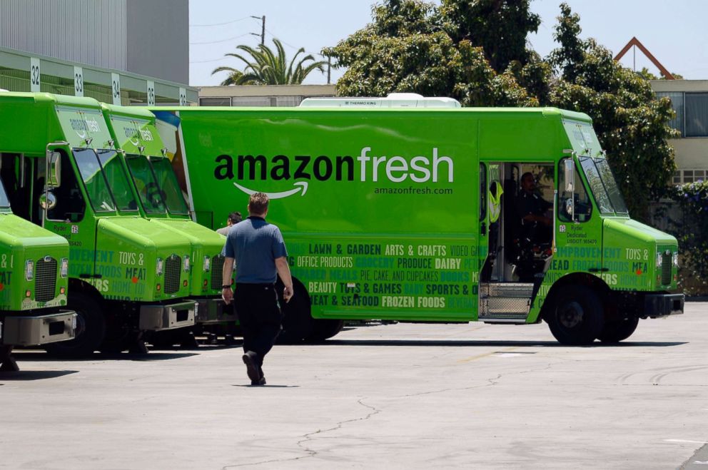 PHOTO: An Amazon Fresh truck arrives at a warehouse, June 27, 2013, in Inglewood, Calif.