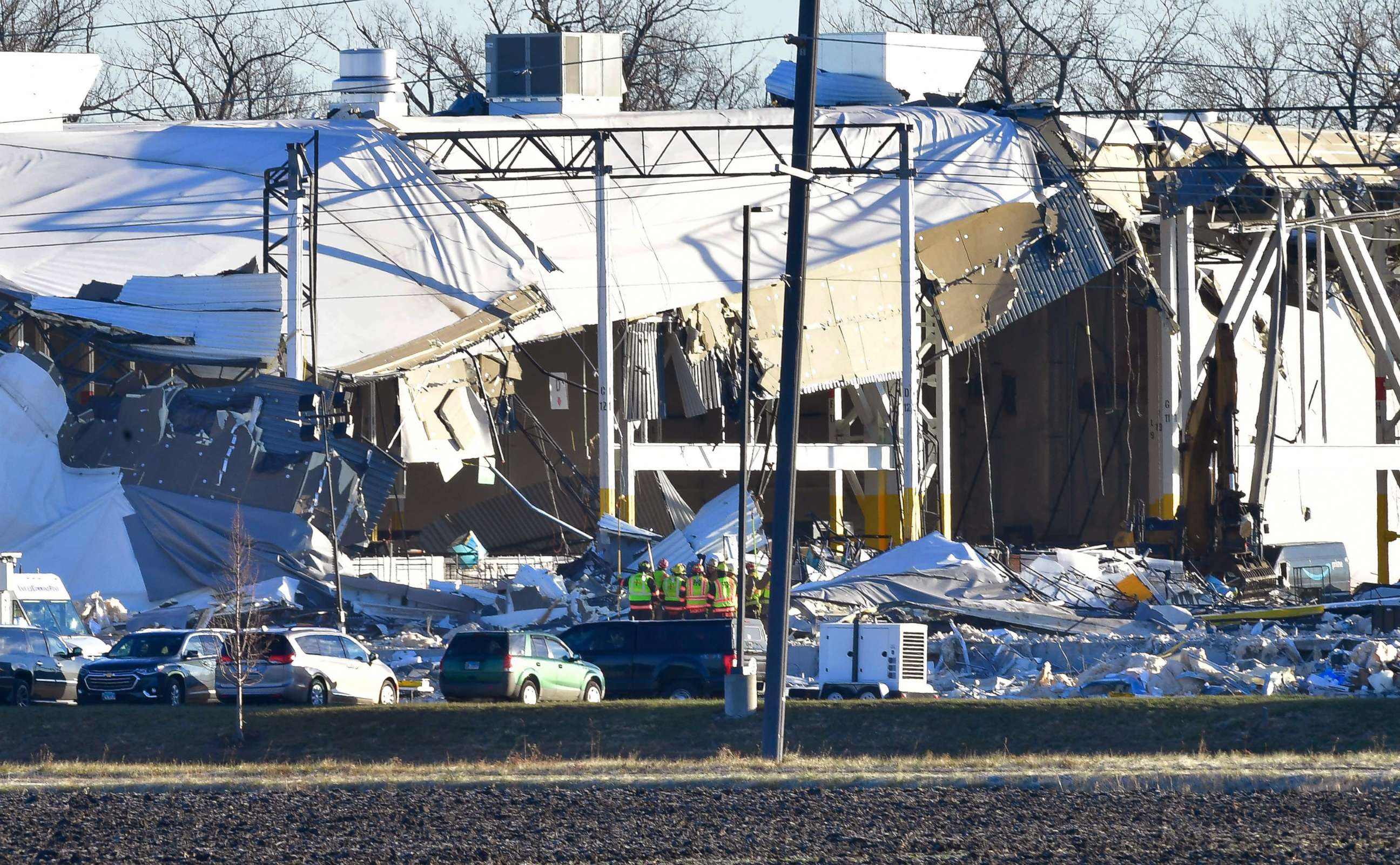 PHOTO: Recovery operations continue after the partial collapse of an Amazon Fulfillment Center in Edwardsville, Ill., Dec. 12, 2021