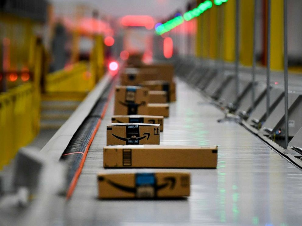 PHOTO: Boxes move along on conveyor belts at Amazons Fulfillment Center on March 19, 2019, in Thornton, Colo.