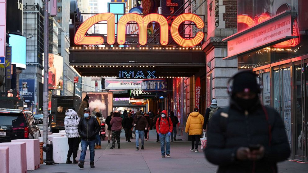 PHOTO: AMC Empire 25 theater reopens after COVID-19 closures, March 5, 2021, in New York.