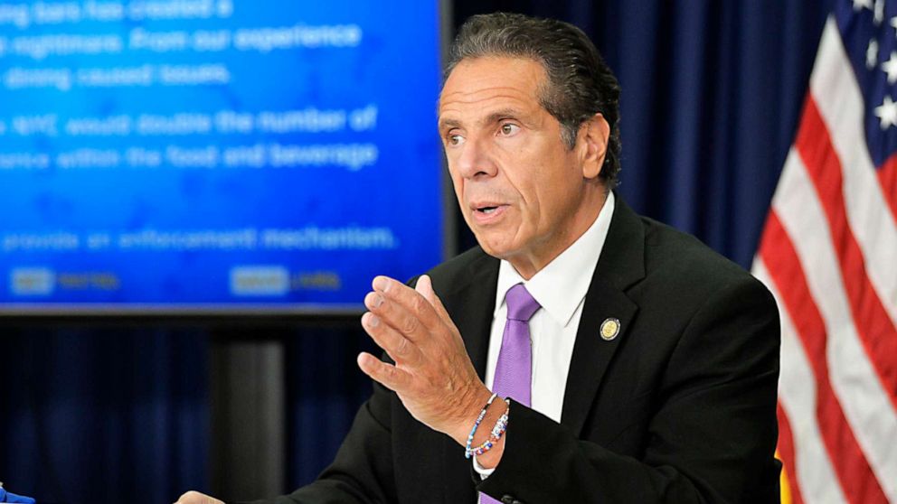 PHOTO: Governor Andrew Cuomo holds a press conference in New York on the latest COVID-19 facts, Aug. 8, 2021.