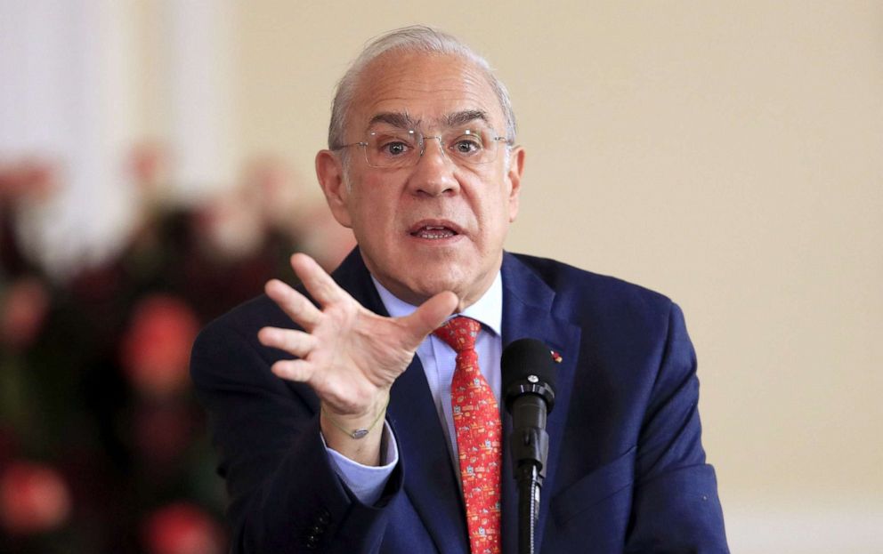 PHOTO: (Secretary-General of the Organization for Economic Co-operation and Development, Jose Angel Gurria speaks at an event, Oct. 24, 2019, in Bogota, Colombia.