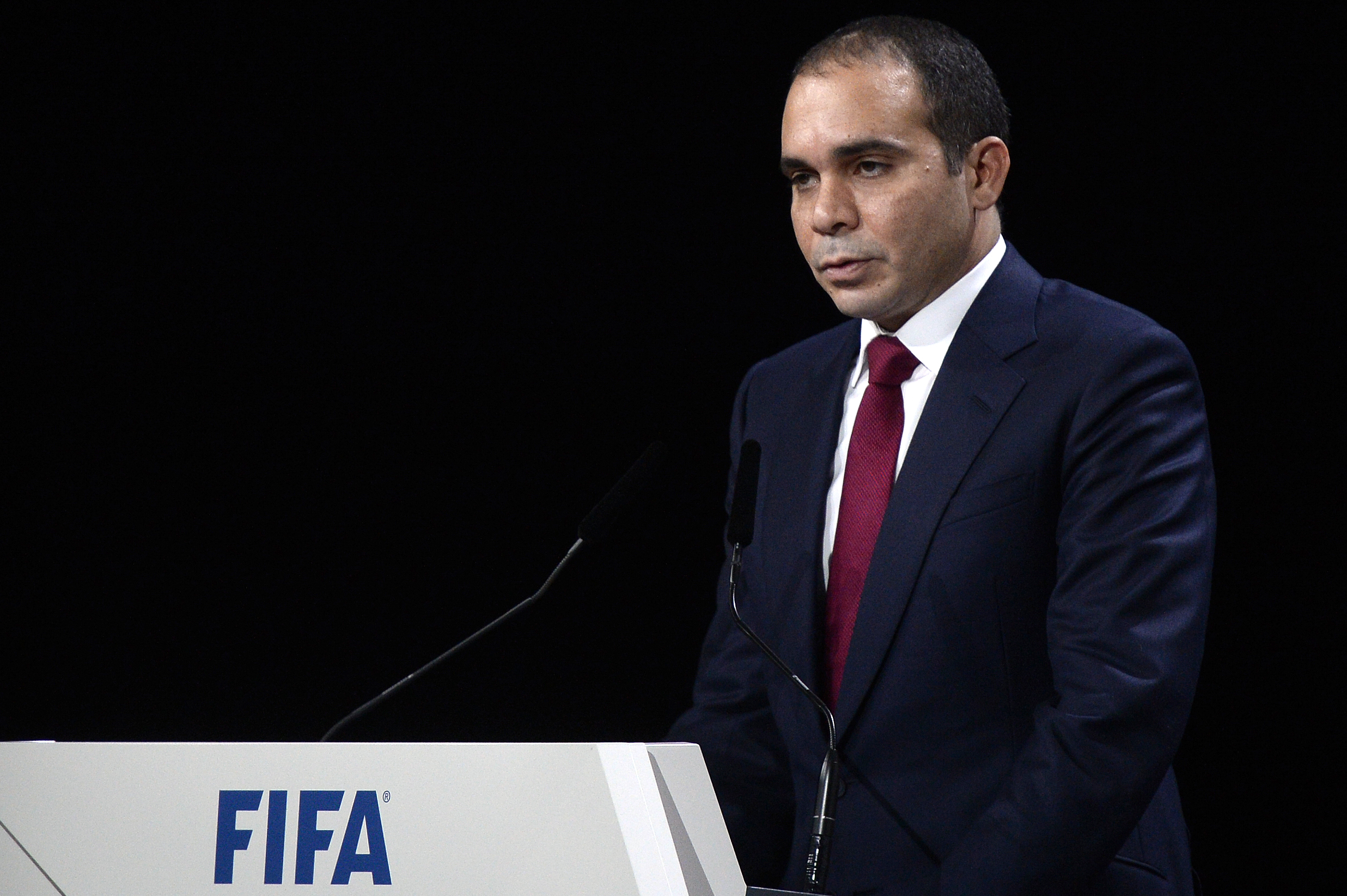 PHOTO: Prince Prinz Ali bin al-Hussein of Jordan speaks during the 65th FIFA Congress held at the Hallenstadion in Zurich, Switzerland, May 29, 2015. 