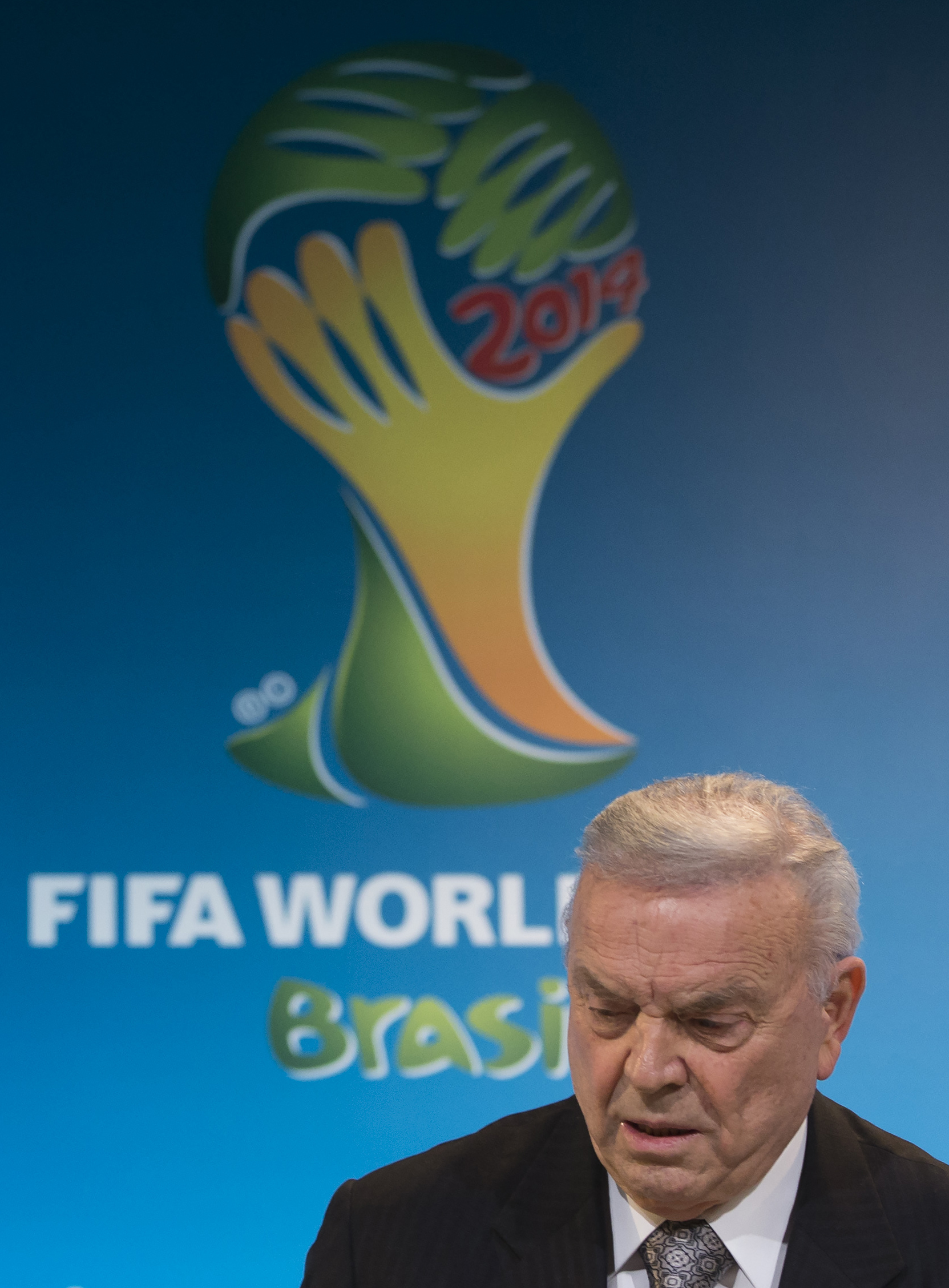 PHOTO: LOC chairman Jose Maria Marin attends a press conference following the meeting of the Organizing Committee for the FIFA World Cup 2014 in Costa do Sauipe, Brazil on March 27, 2014.