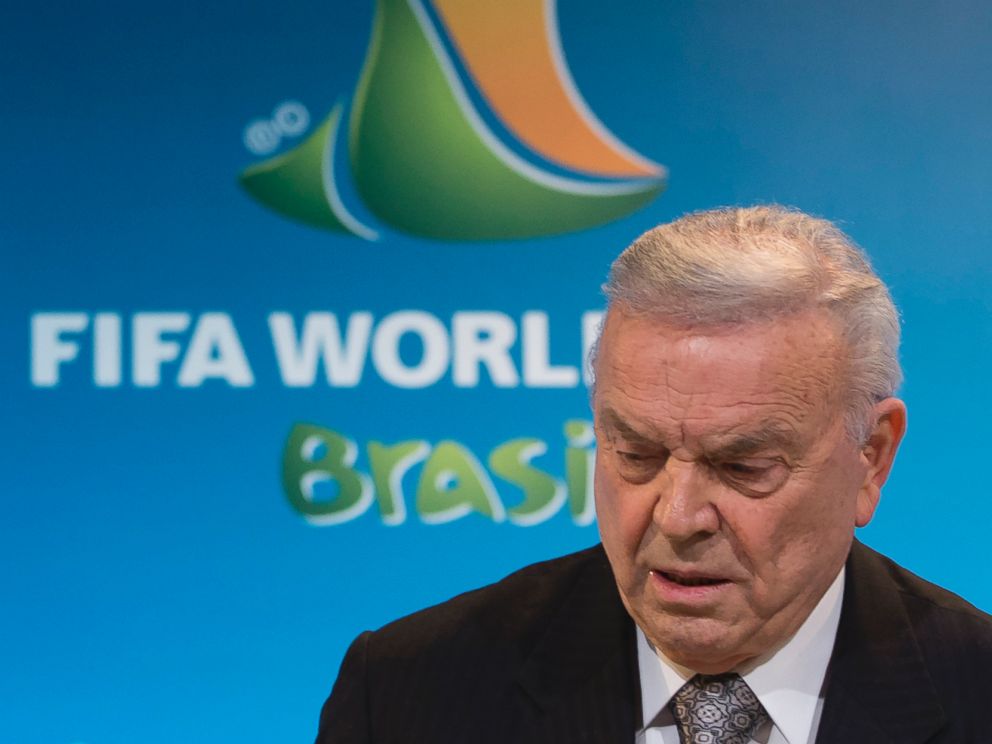 PHOTO: LOC chairman Jose Maria Marin attends a press conference following the meeting of the Organizing Committee for the FIFA World Cup 2014 in Costa do Sauipe, Brazil on March 27, 2014.