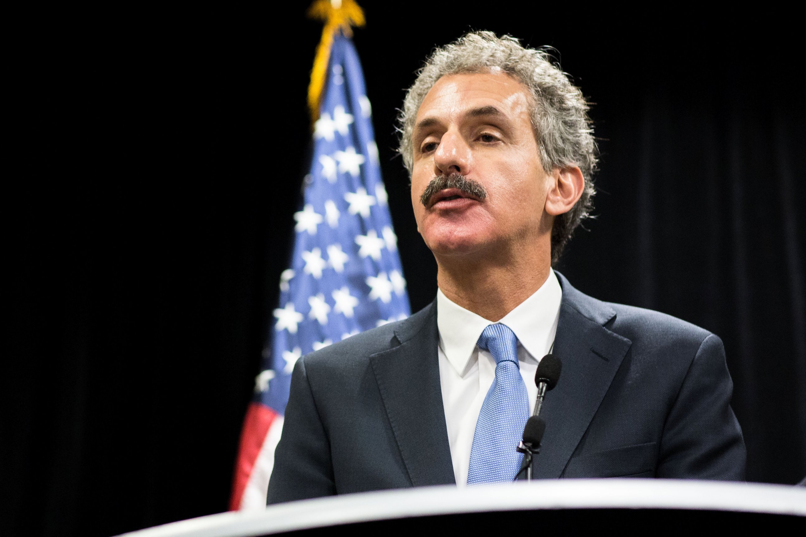 PHOTO: Los Angeles City Attorney Mike Feuer speaks to the press during the inaugural National Prosecutorial Summit, Oct. 21, 2014 in Atlanta.