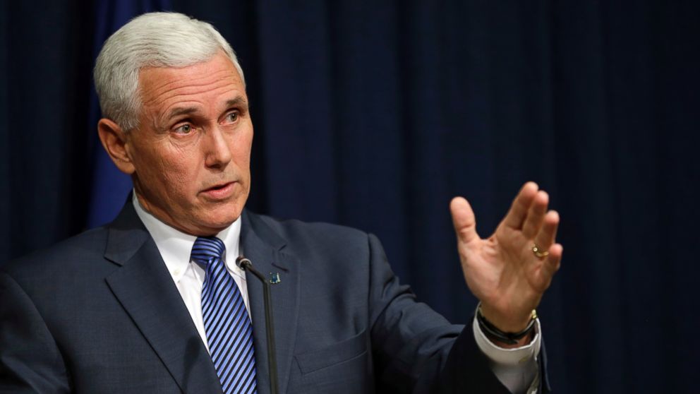 Indiana Gov. Mike Pence holds a news conference at the Statehouse in Indianapolis, March 26, 2015.