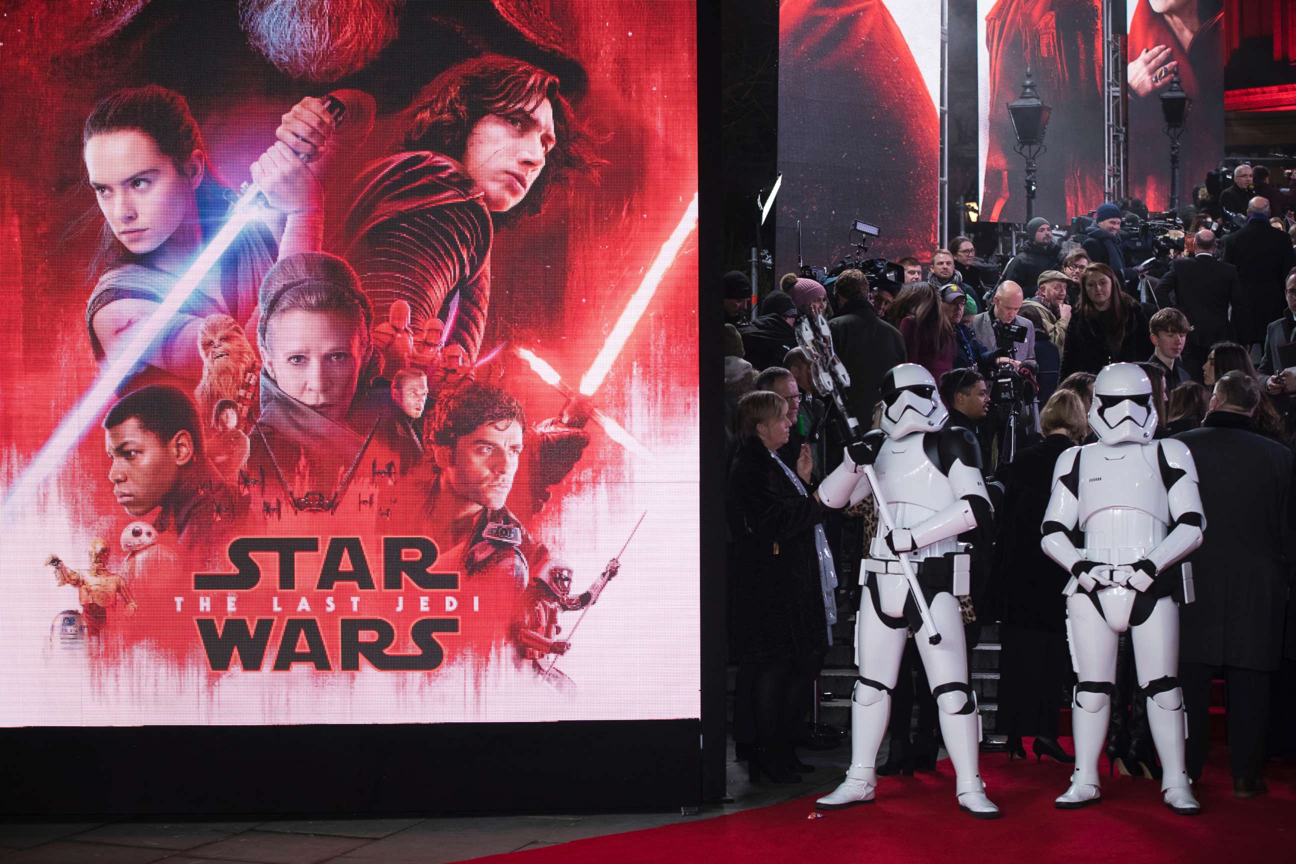 PHOTO: Stormtroopers pose for photographers upon arrival at the premiere of the film 'Star Wars: The Last Jedi' in London, Tuesday, Dec. 12th, 2017.