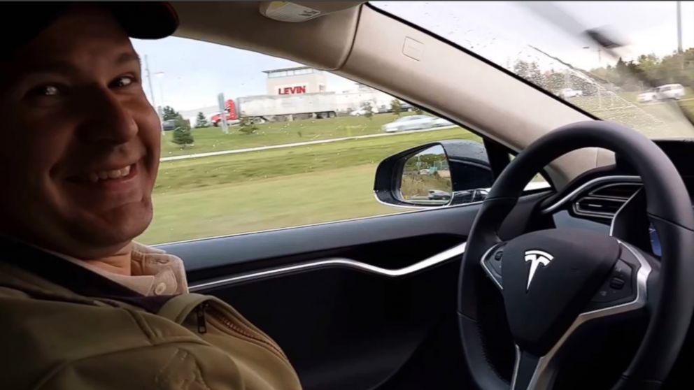 PHOTO: This still image taken from a video published on YouTube on Oct. 15, 2015, shows Joshua Brown of Canton, Ohio, in the driver's seat of his Tesla Model S while he demonstrates the car's self-driving mode.