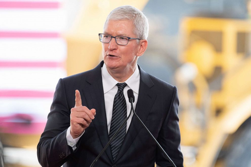 PHOTO: Tim Cook, CEO of Apple Inc., speaks during a 