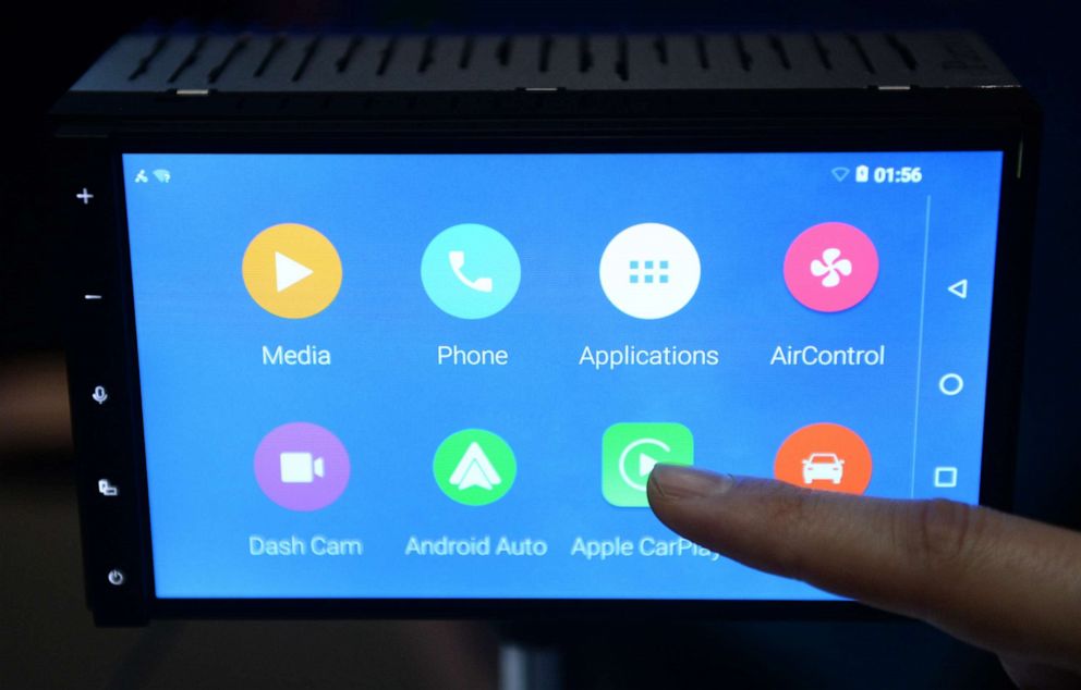 PHOTO: Apple CarPlay and Android Auto is presented at the CES electronics and consumer technology tradeshow in Las Vegas, Jan. 4, 2015.