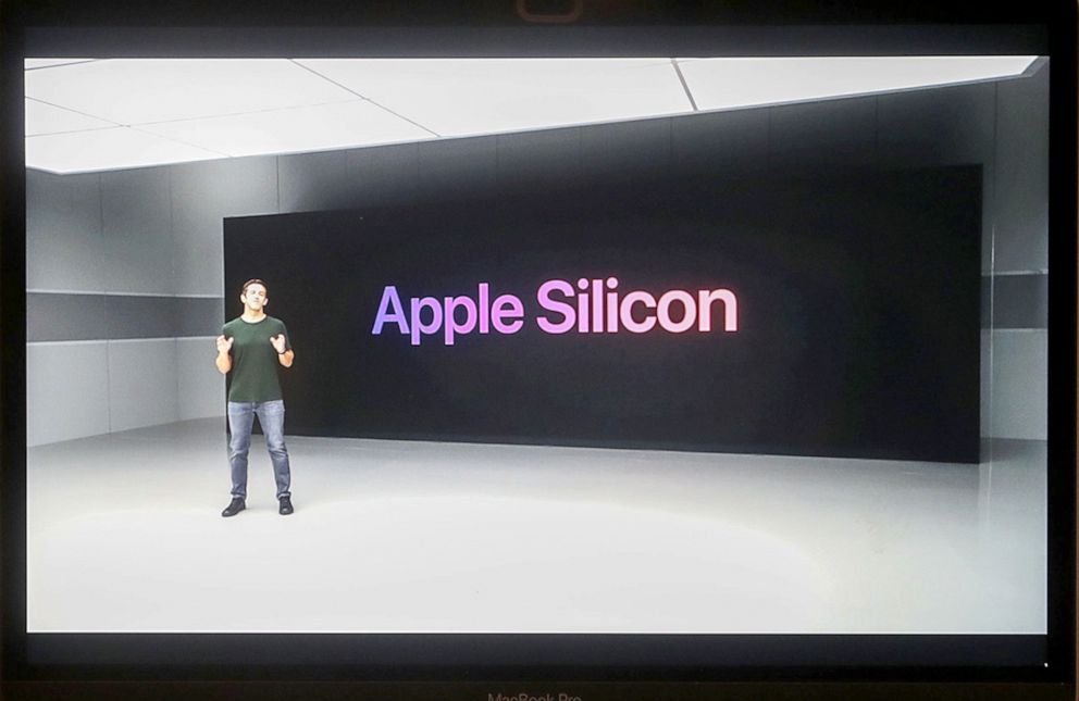 PHOTO: John Ternus, Vice President of hardware engineering at Apple, Inc., speaks during a virtual product launch in Tiskilwa, Ill., Nov. 10, 2020.