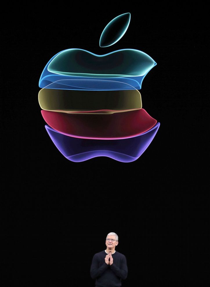 PHOTO: Apple CEO Tim Cook delivers the keynote address during an event in the Steve Jobs Theater on Apple's Cupertino, Calif. campus, Sept. 10, 2019. 
